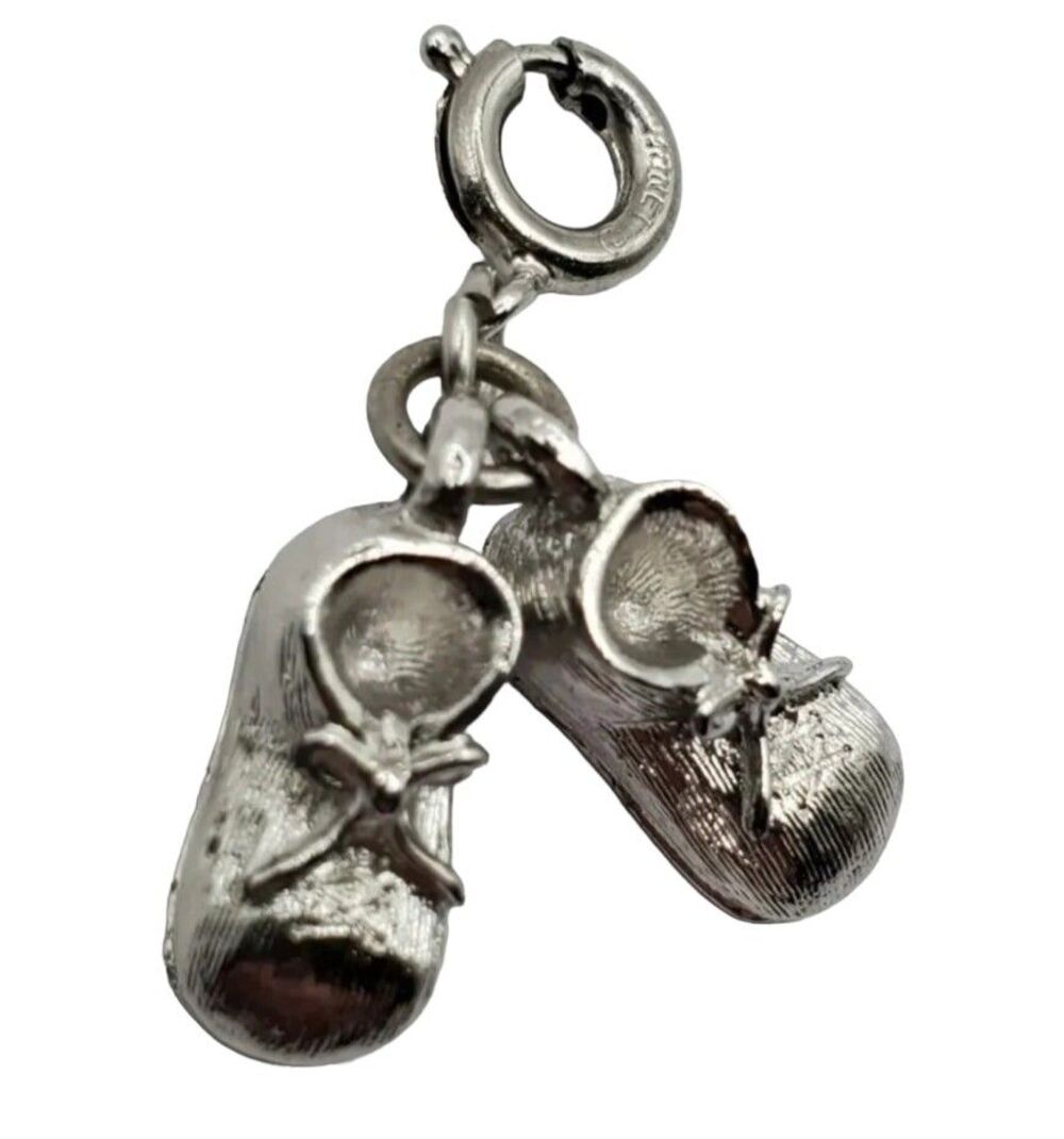Monet Baby Shoes Charm Vintage Silver Tone